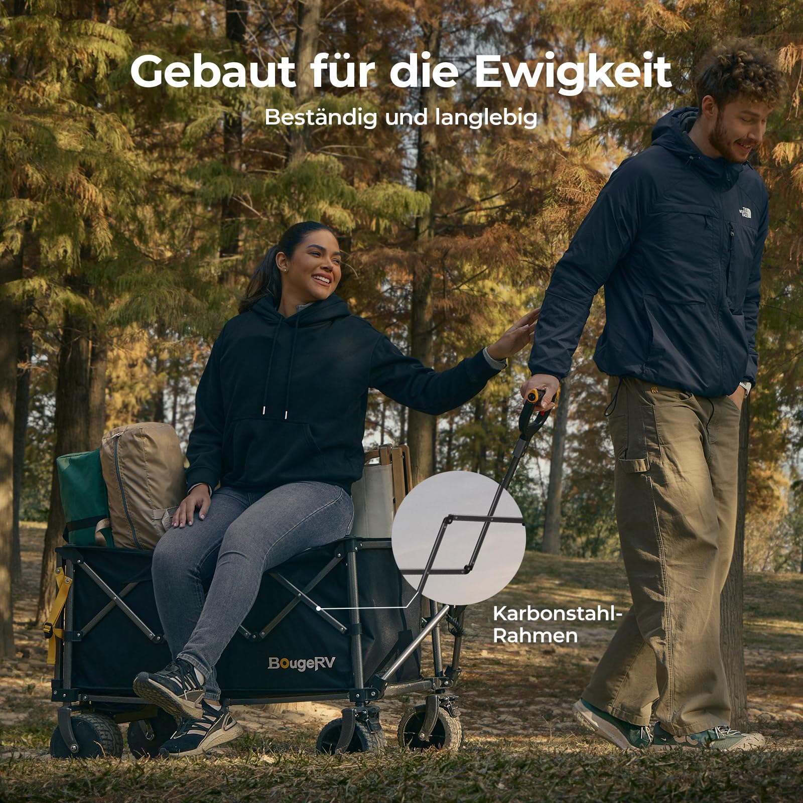BougeRV Elektrischer Bollerwagen faltbar, 200 kg Belastbarkeit, Campingwagen mit Antrieb, 250W Doppelmotor & 250L Volumen, Offroad Elektro-Handwagen für Outdoor-Abenteuer & Garten (Ohne Ladegerät)