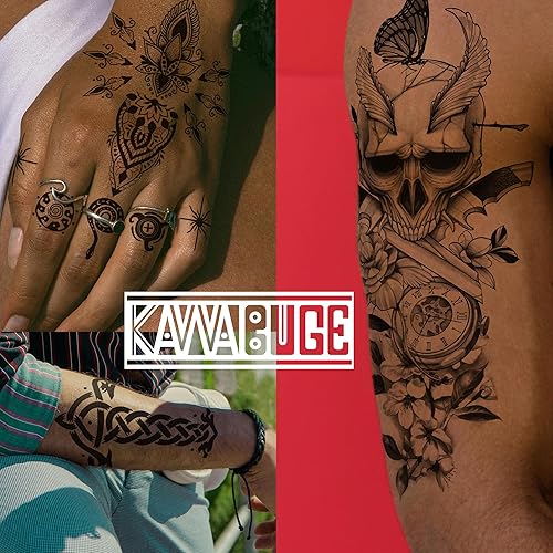 Miniatura 8 de 96 tatuajes temporales falsos adhesivos de henna tatuajes para hombres, cuerpo, brazo, pecho, hombro, tatuajes temporales realistas para mujeres,