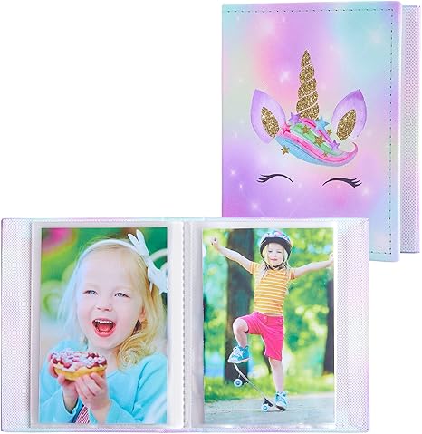 Amazon Co Jp Fioday 2ピース スモールフォトアルバム 4x6 ミニフォトアルバム 52枚の写真を保持 かわいいユニコーン写真 アルバム レザーフォトブック 赤ちゃんの誕生日 家族 記念日 イエロー パープル ベビー マタニティ