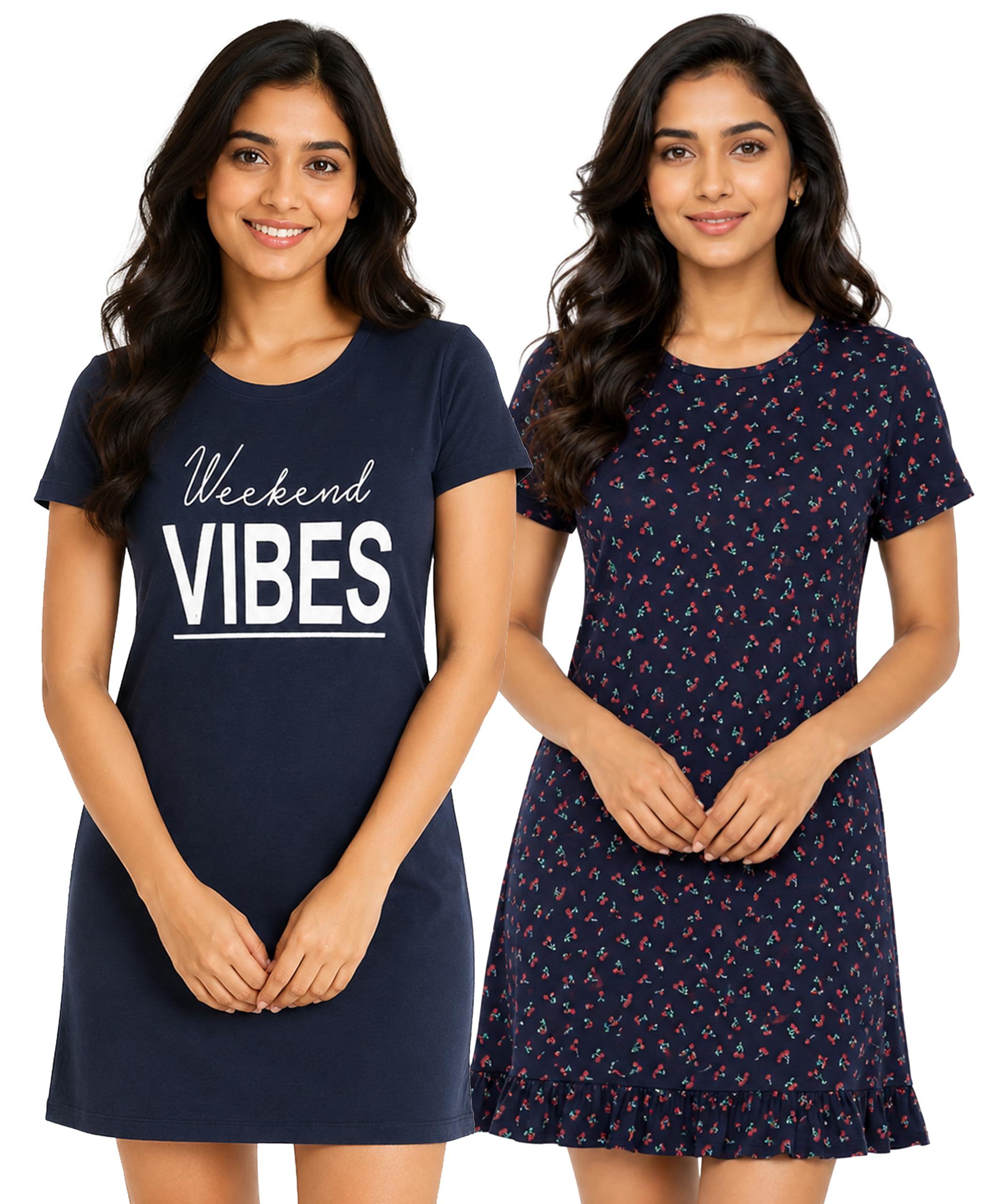 real basics Women's Cotton Printed Knee Length Nightdress-picture-16