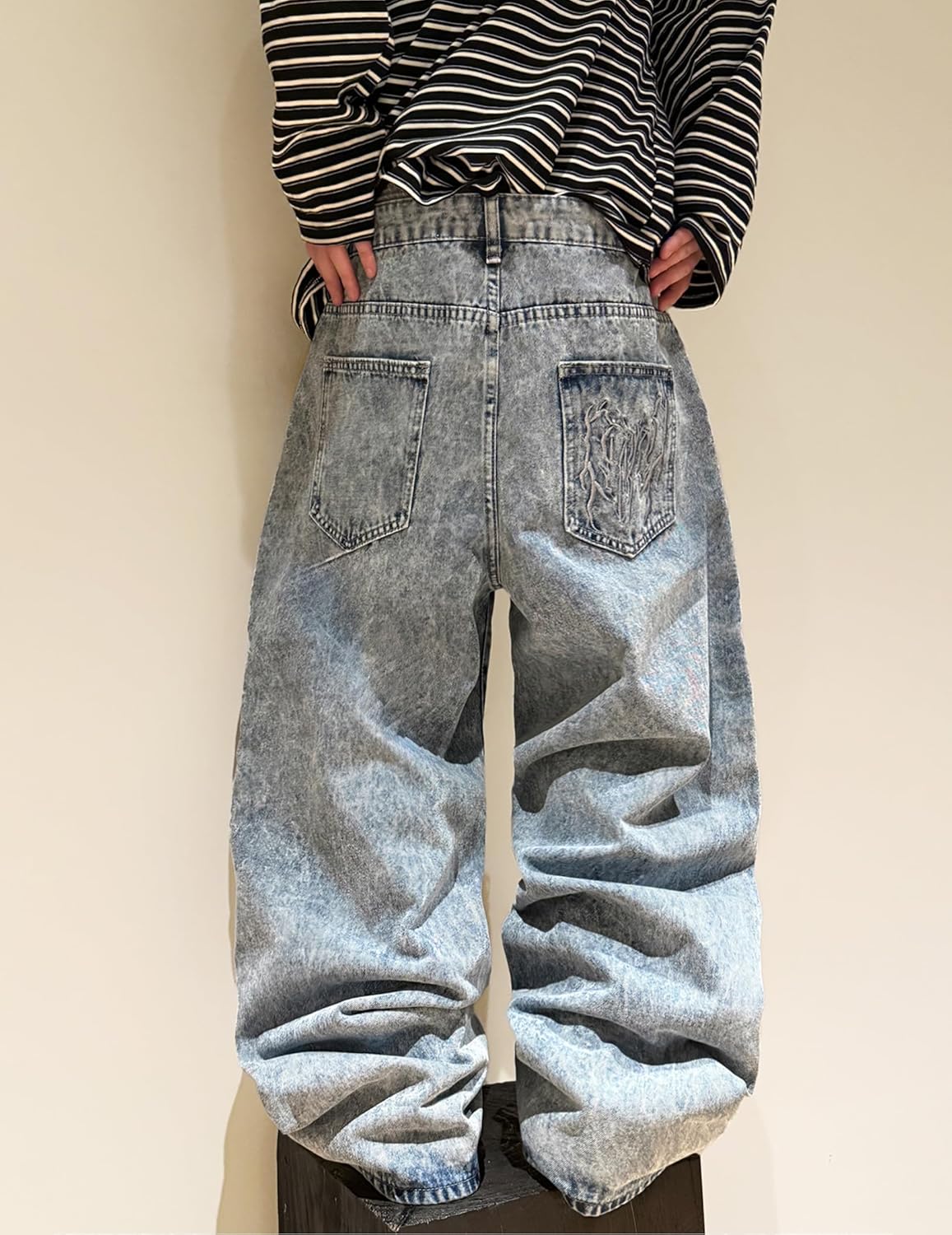 Mens Baggy Jeans Spider Web Patch Wide Leg Jeans Hip Hop Denim Pants Loose Fit Skater Jean Trousers - Image 6