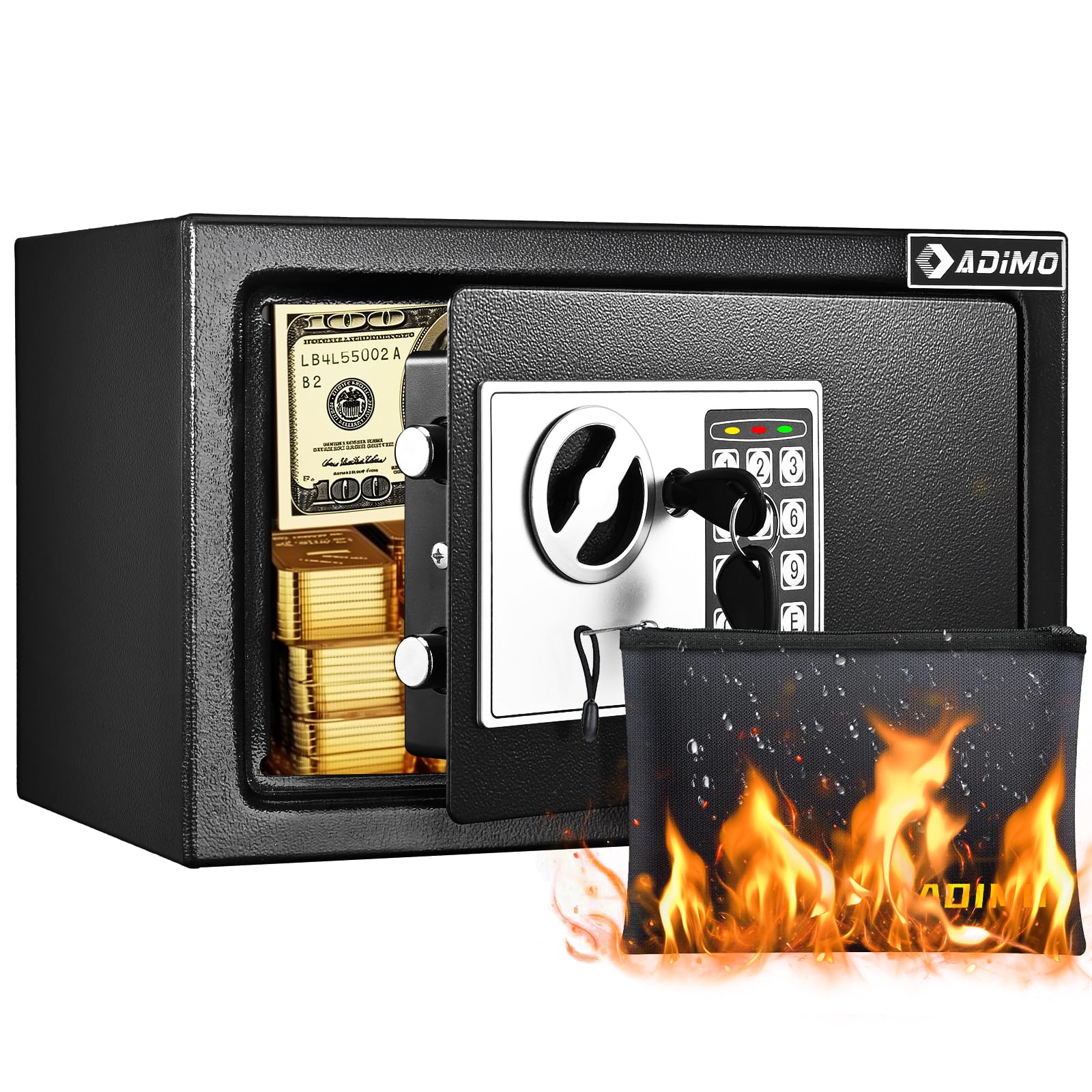 Safe Box, 0.5 Cubic Feet Home Safe, Steel Security Safe with Digital Keypad and 2 Keys, Wall-Mounted Cabinet Safe Protect Cash, Gold, Jewelry, Documents for Home, Office, Hotel