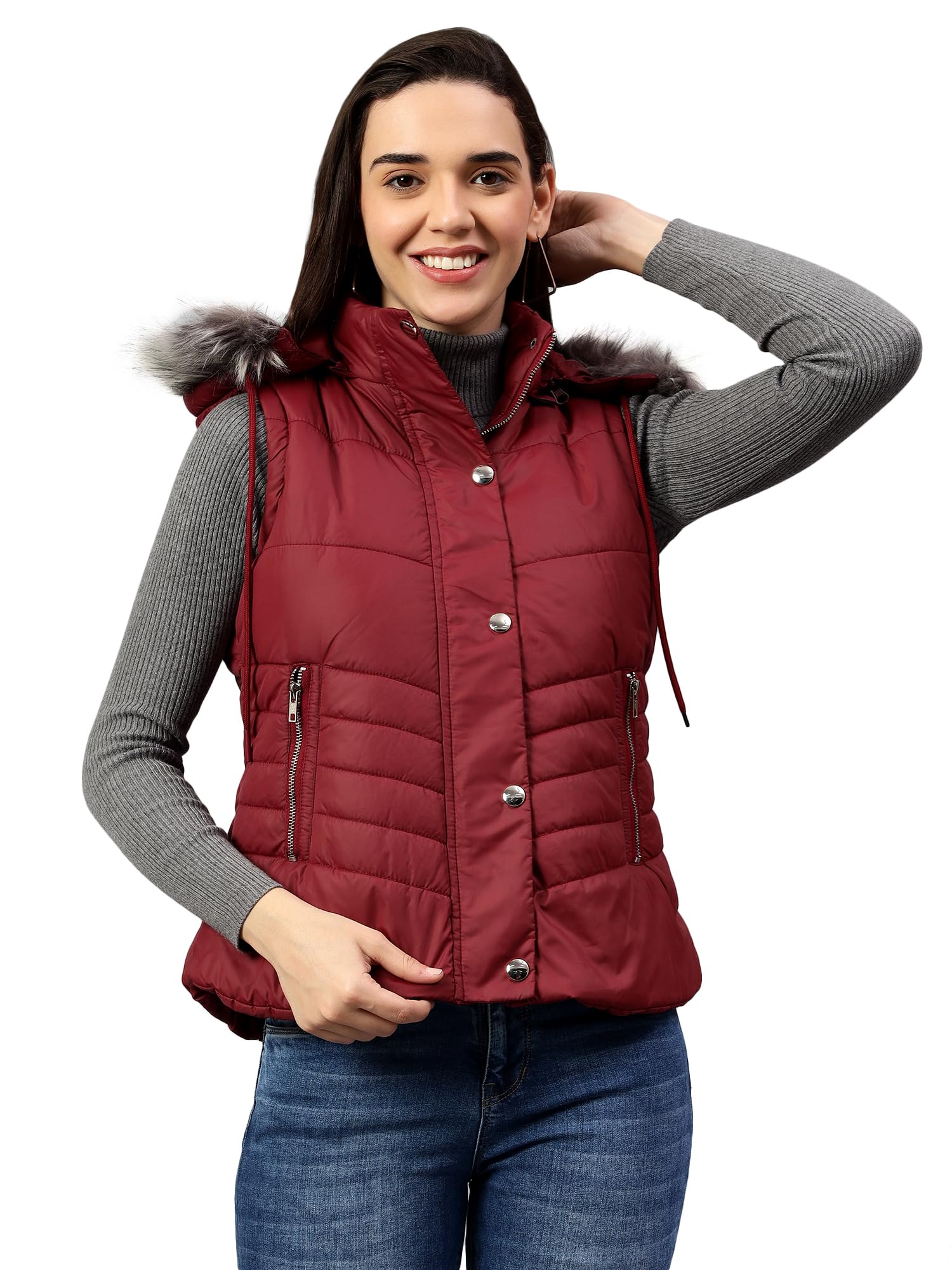 cantabil Solid Sleeveless Hooded Neck Regular Fit Women Casual Jacket | Casual Winter Jackets for Women | Women Jackets for Winter Wear (P_LJKT00097)-picture-44