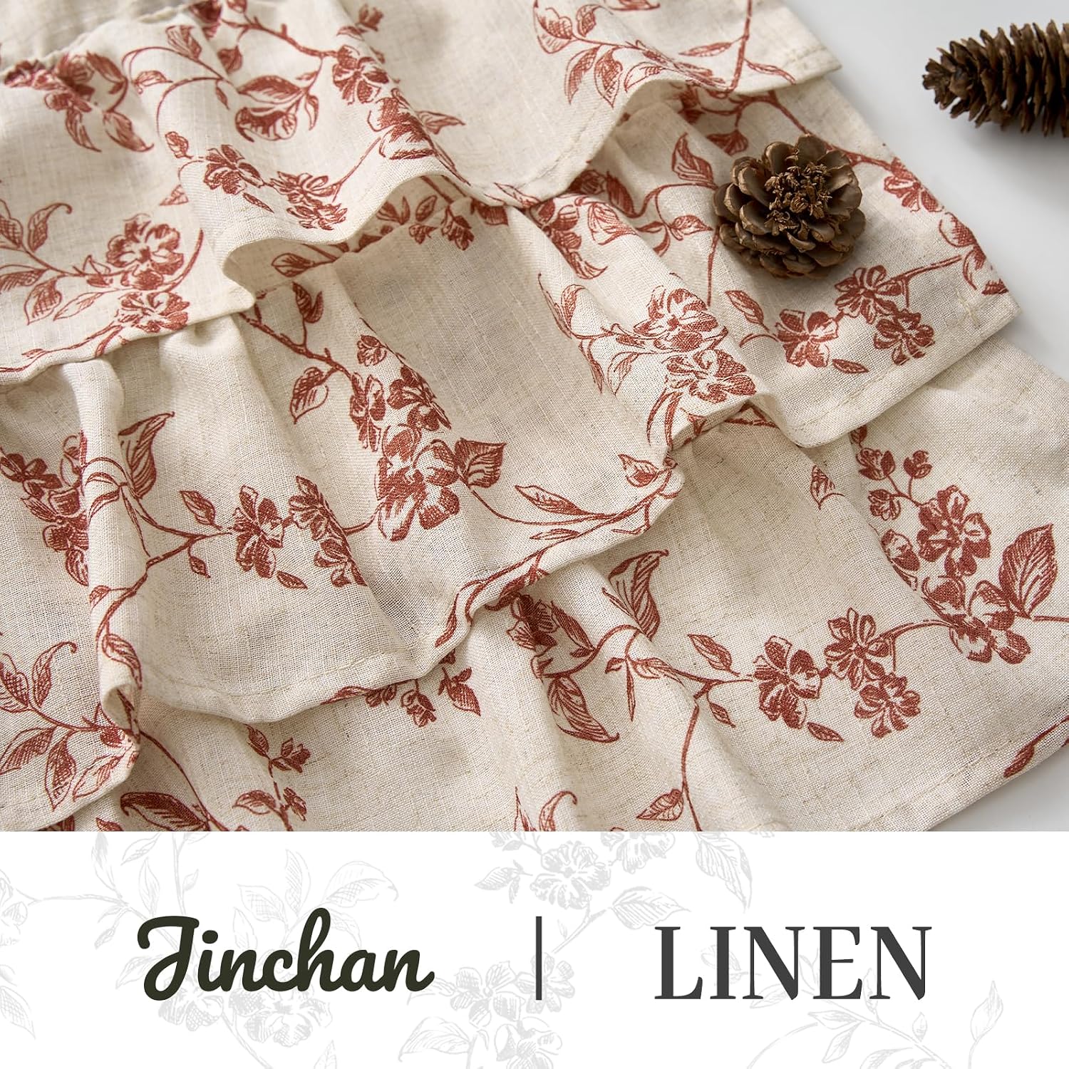 jinchan Alisa Ruffled Floral Valance Curtain 18 Inch 1 Panel Terracotta