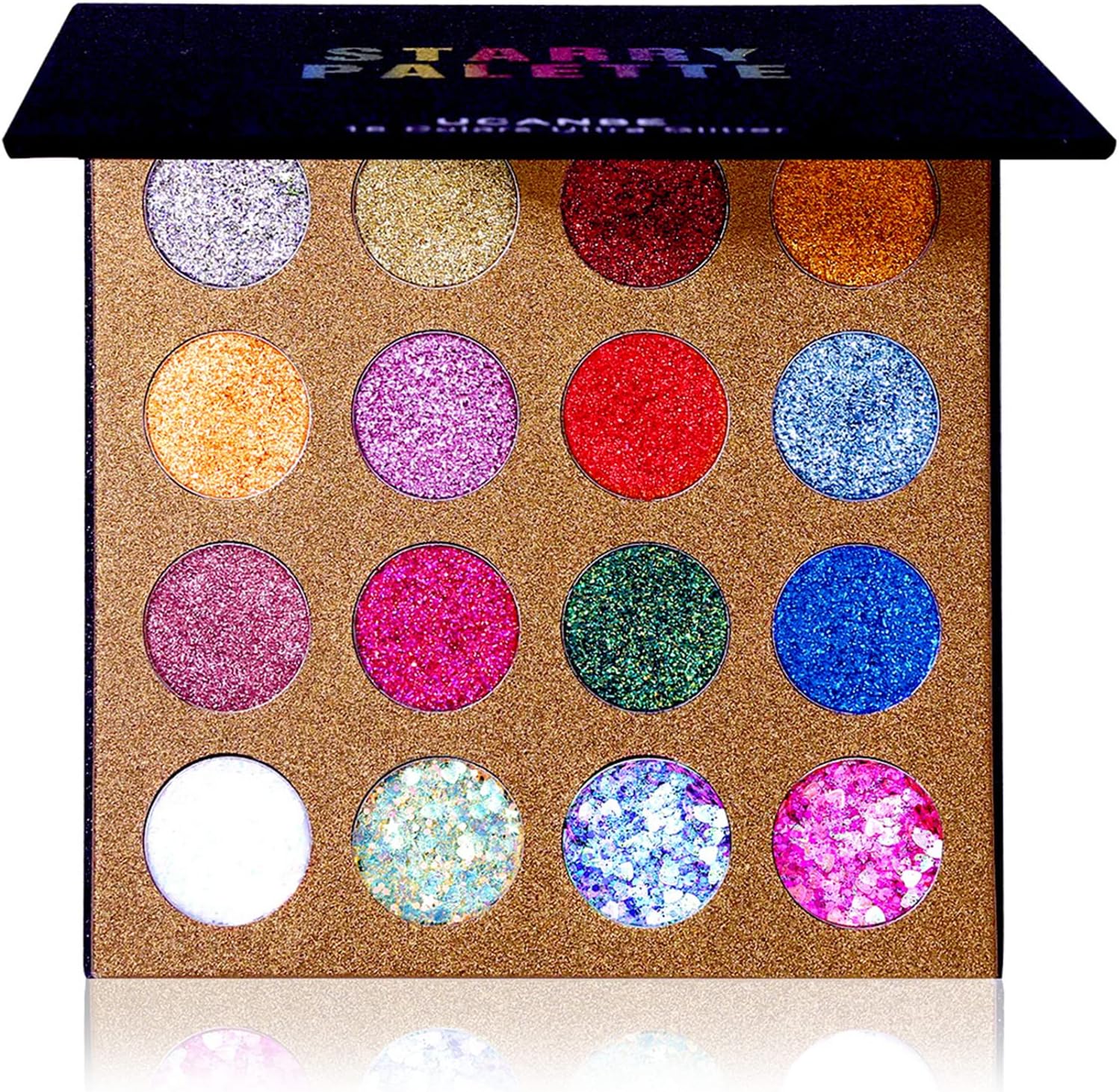UCANBE Pro Glitter Eyeshadow Palette - Professional 16 Colors - Chunky & Fine Pressed Glitter Eye Shadow Powder Makeup Pallet Highly Pigmented Ultra Shimmer for Face Body