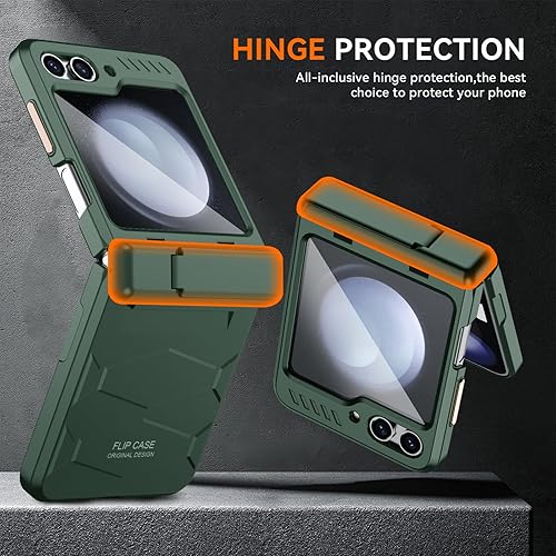 Miniatura 5 de Funda para Samsung Galaxy Z Flip 5 con función atril oculta y protección de bisagra, protector de pantalla pequeño integrado y mango antideslizante,