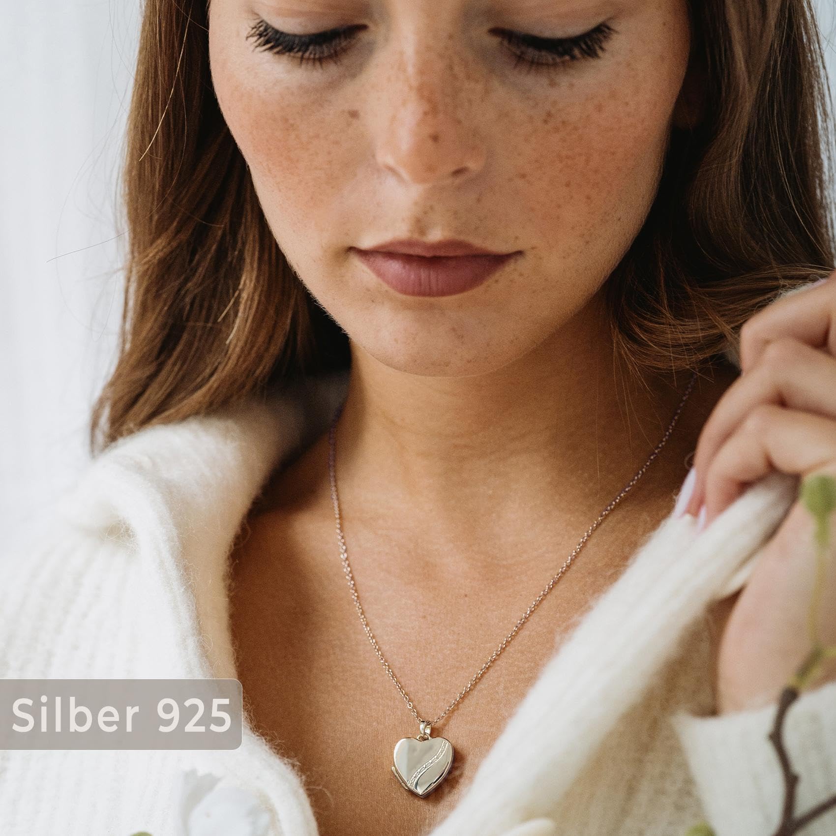 Herz Medaillon zum Öffnen mit Bild Silber 925 Damen, Amulett Kette Anhänger | Medallion Aufklappbar, Foto-Service & Etui-Gravur, Geschenk Frauen