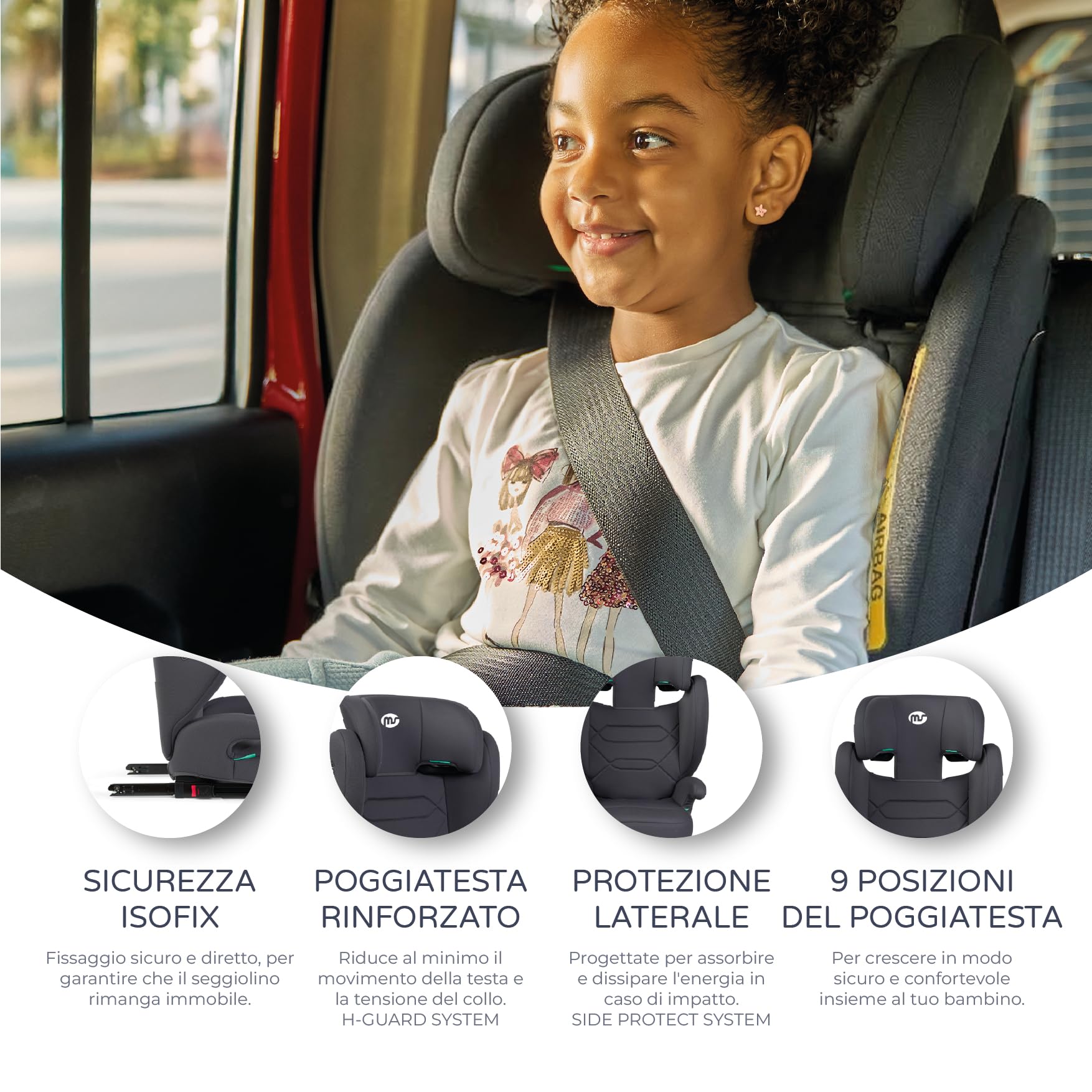 MS BabyWorld – BETA e ALPHA – Seggiolino auto Isofix Gruppo 2/3 e seggiolino rialzato convertibile | 15-36 kg | 100-150 cm | Cintura di sicurezza | Per neonati e bambini piccoli (Alpha Nero)