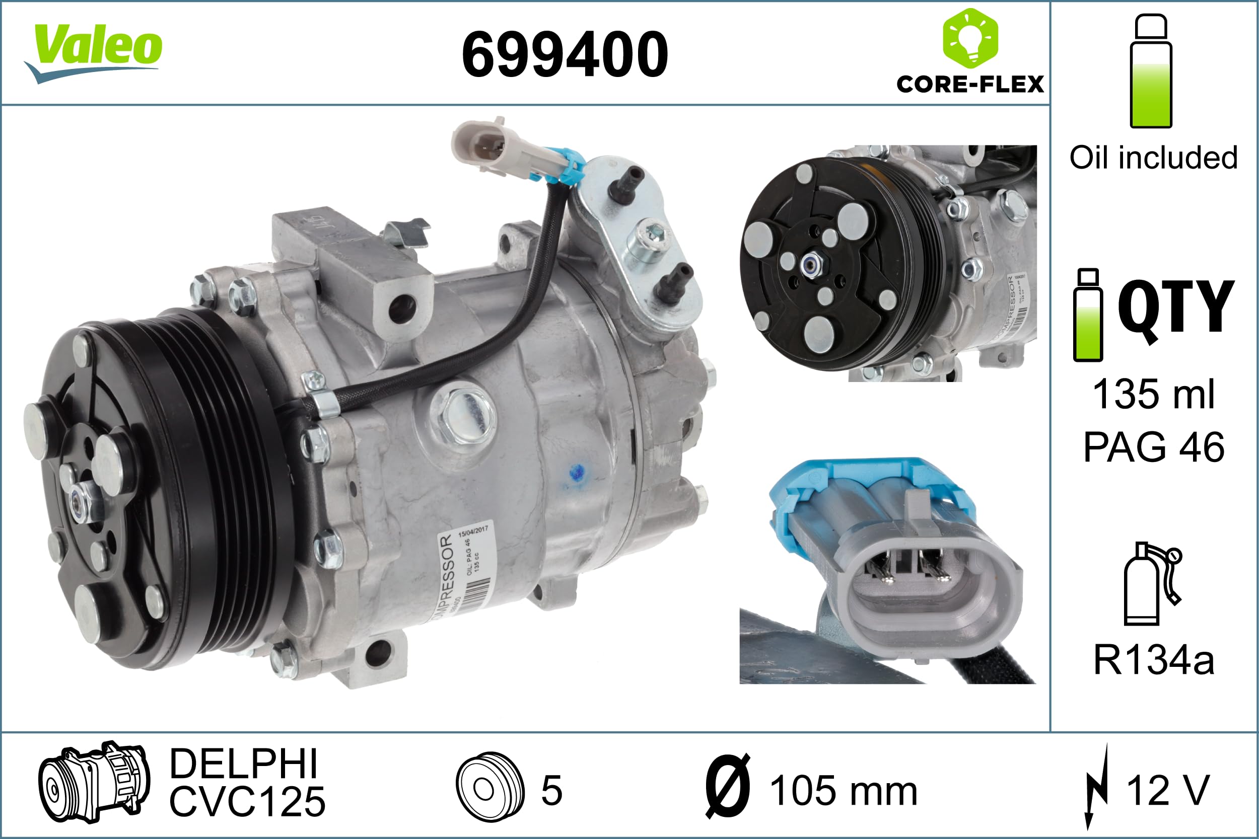 Valeo Sprężarka, Klimatyzacja, Napełniona Olejem, 699400