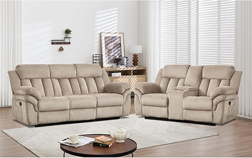 Miniatura 15 de CANMOV Juego de sofá reclinable, sofá biplaza reclinable manual con reposabrazos sobrerelleno para sala de estar, muebles de dormitorio, oficina, 2