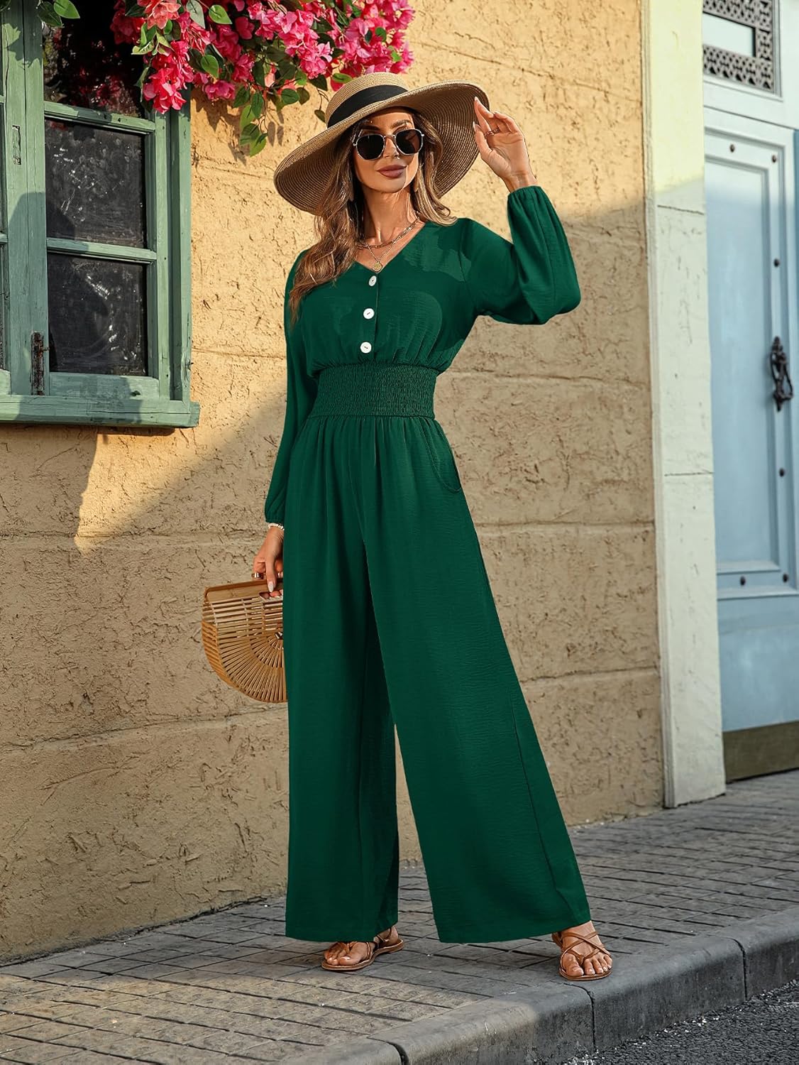 Womens Jumpsuits Long Sleeve V Neck Dressy Casual 2026 High Waist Romper Wide Leg Pants One Piece Outfits - Image 4