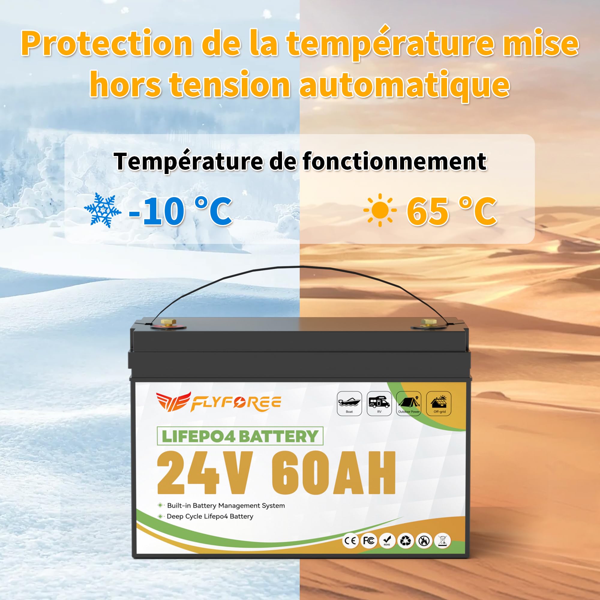 Batterie LiFePO4 24V 60Ah BMS Bluetooth intégré et cellules de grade A, batterie de lithium de cycles profonds de 17500 batteries rechargeables faciles pour RV, bateau, solaire, voiture de golf