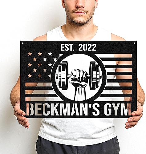 Miniatura 31 de Letrero de metal para gimnasio, decoración de sala de entrenamiento, arte de pared motivacional para levantamiento de pesas, centro de garaje en
