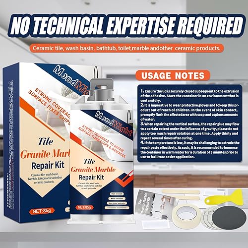 Miniatura 7 de Kit de reparación de porcelana y fibra de vidrio - Kit de reparación de bañera, azulejos, ducha, para cerámica, mármol, cuarzo, granito, resistente