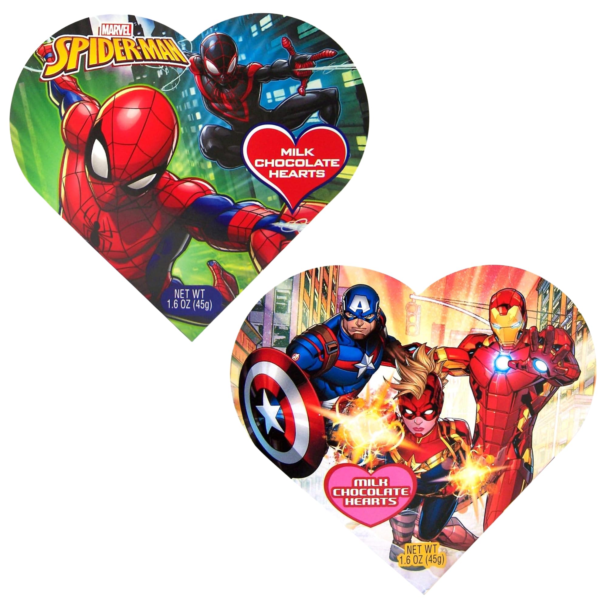 Marvel Avengers Super Hero Valentine Heart Shaped Boxes with Milk Chocolate Candy, 1.6 Oz - 2 pack Bundle by Bellatavo with Exclusive Fridge Magnet, Perfect for Marvel Fans & Valentine's Day
