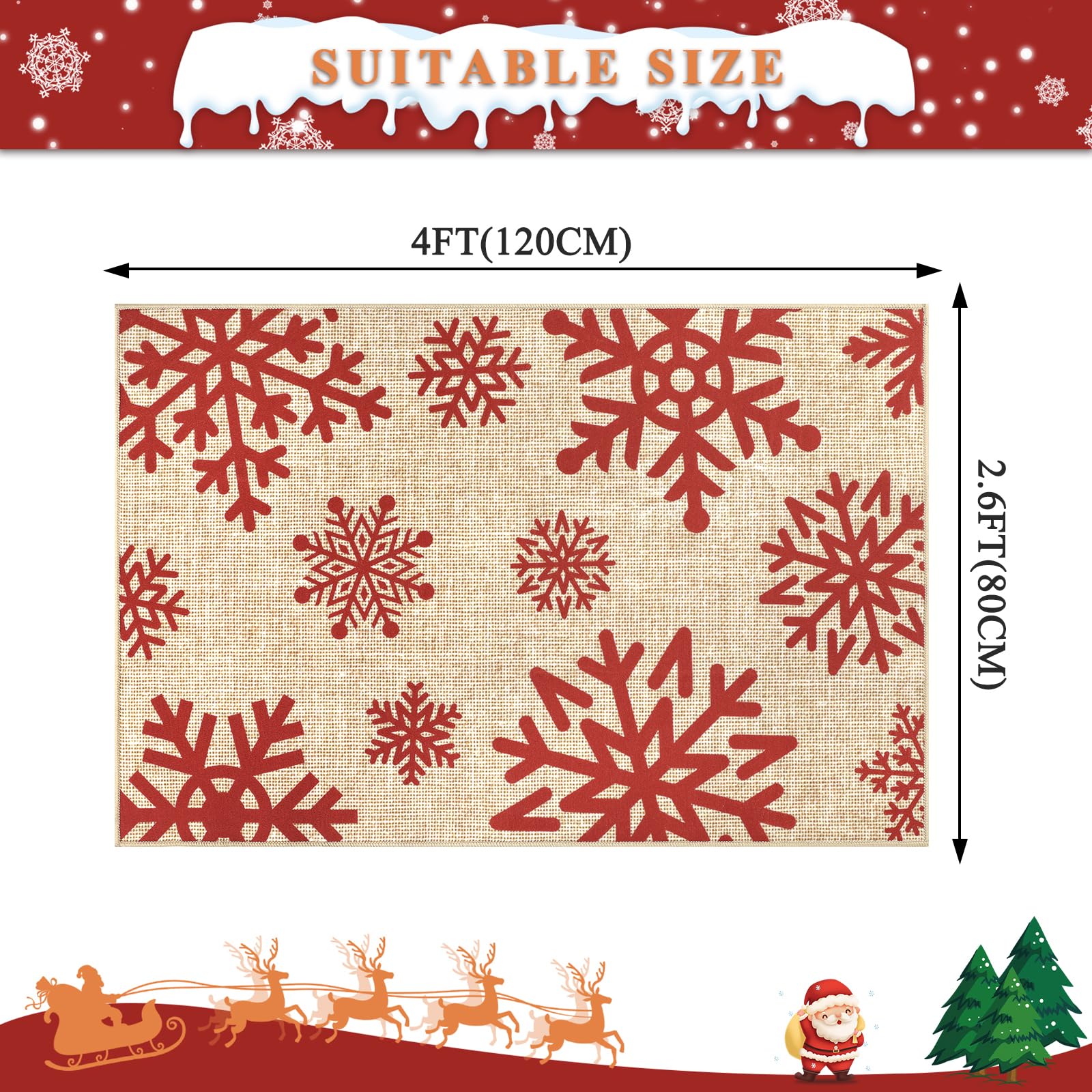 Enyhom Weihnachten Groß Schmutzfangmatte 80 x 120 cm, rutschfeste Maschinenwaschbare Schneeflocken Fußmatte Türmatte Fußabstreifer für Eingang, Haustür & Flur Dekoration