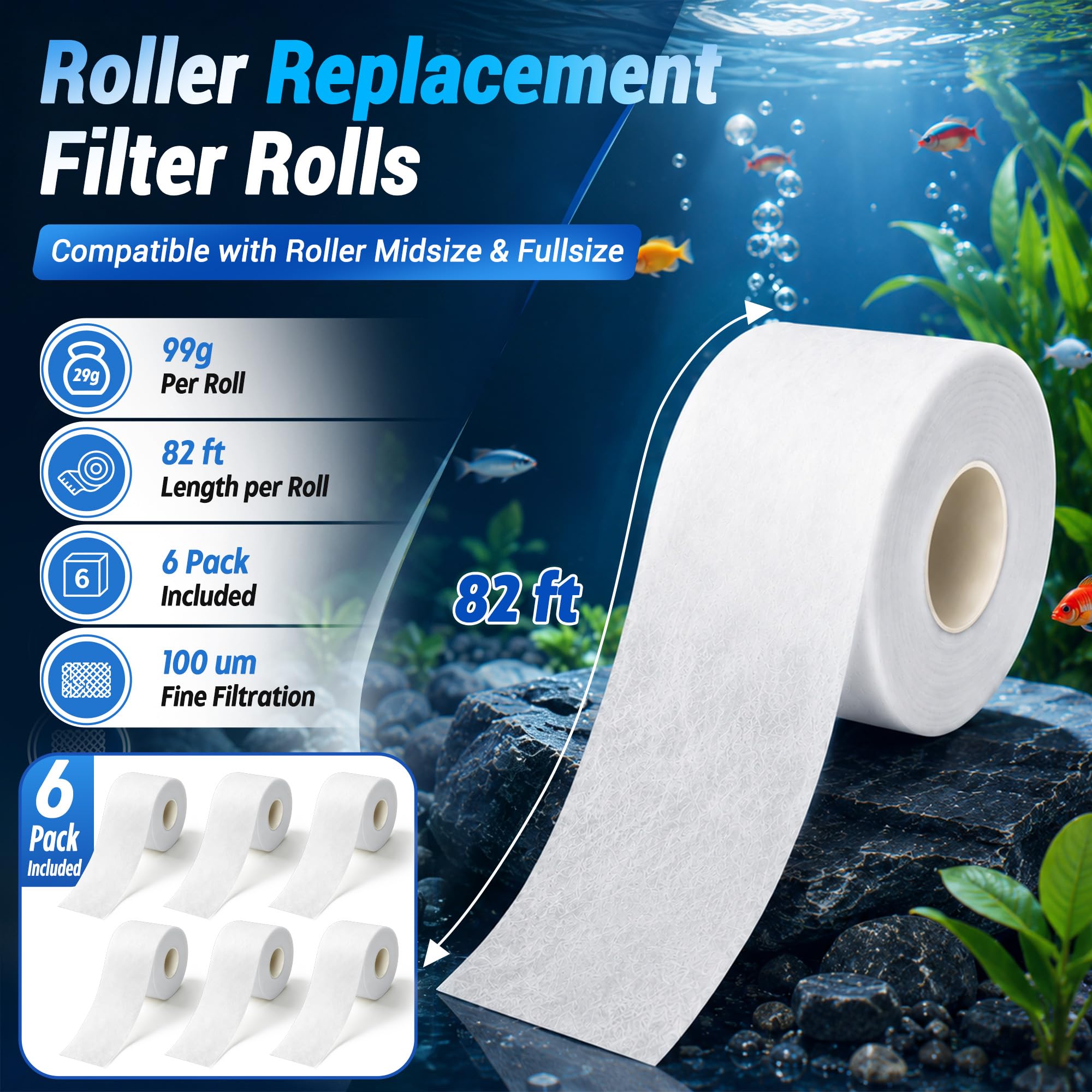 Confezione da 6 rotoli di filtro di ricambio, compatibili con medie e full