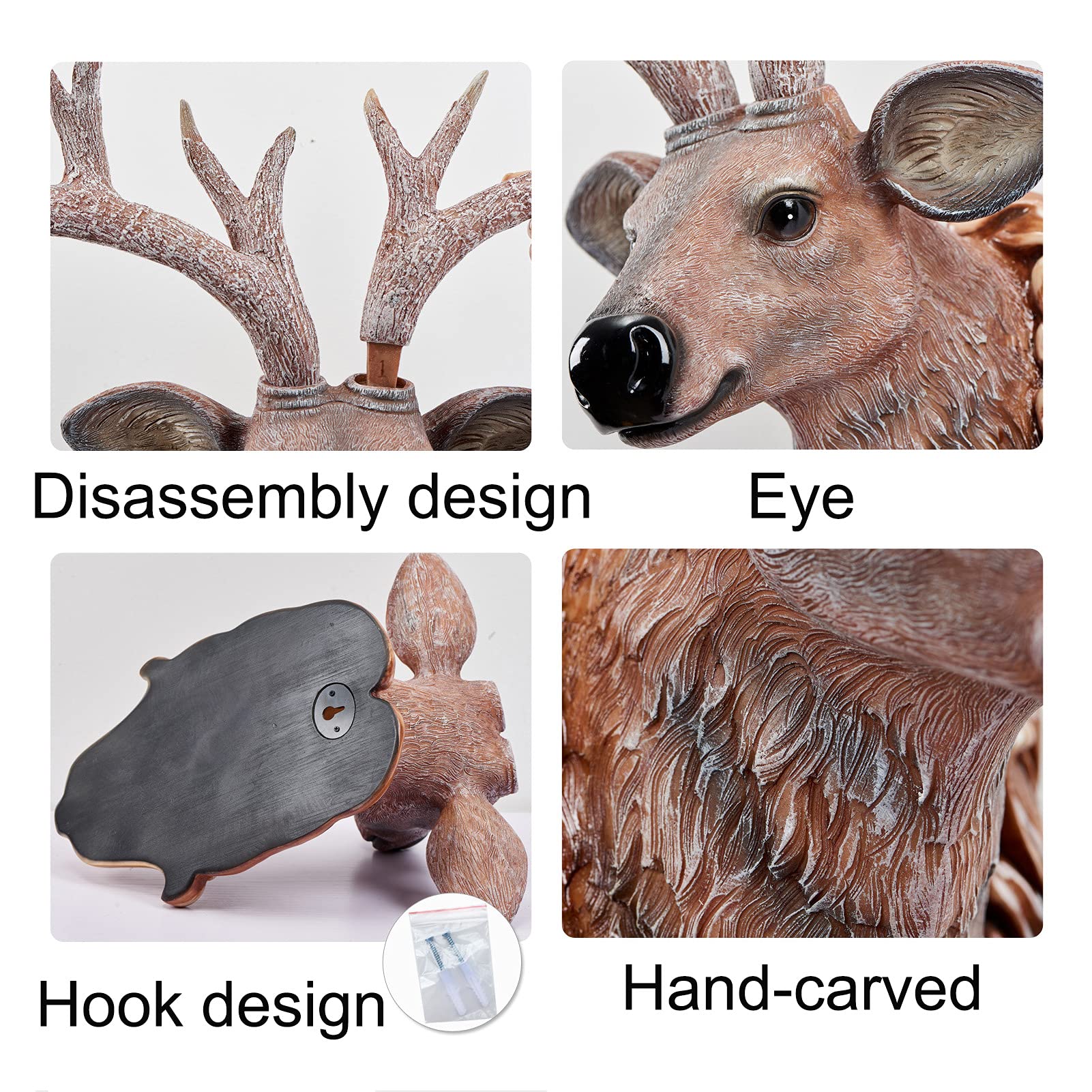 Decorazione da parete Testa di cervo,Scultura artigianale in resina testa cervo decorazione per la casa montate a parete,Ciondolo per decor da parete con testa di falsi taxidermia cervo corna galler