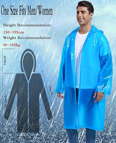 Miniatura 4 de Borogo 2 Ponchos de lluvia para adultos, impermeables, reutilizables, supervivencia de emergencia con capuchas y mangas, para mujeres y hombres