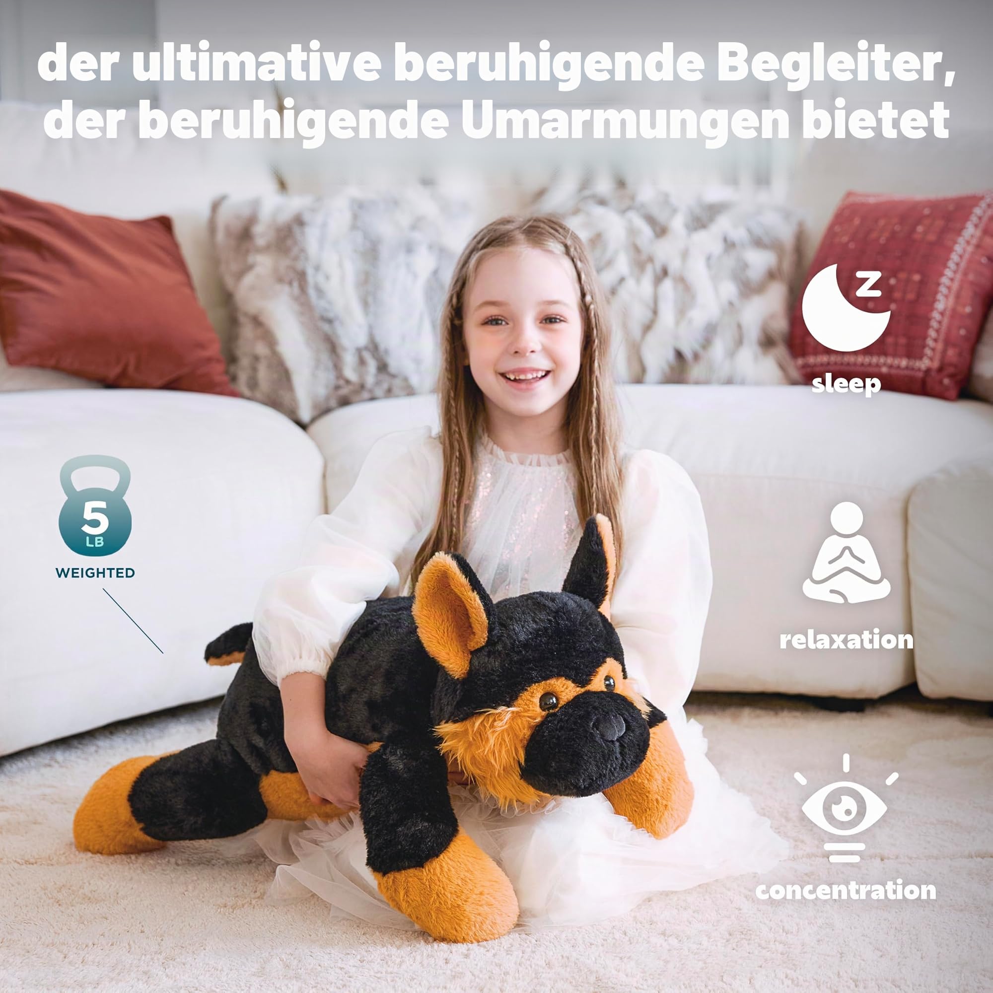 IKASA 2.27kg Gewichtetes Kuscheltier Deutscher Schäferhund,67cm Gewichtskuscheltiere Stofftier Plüschtier für Erwachsene