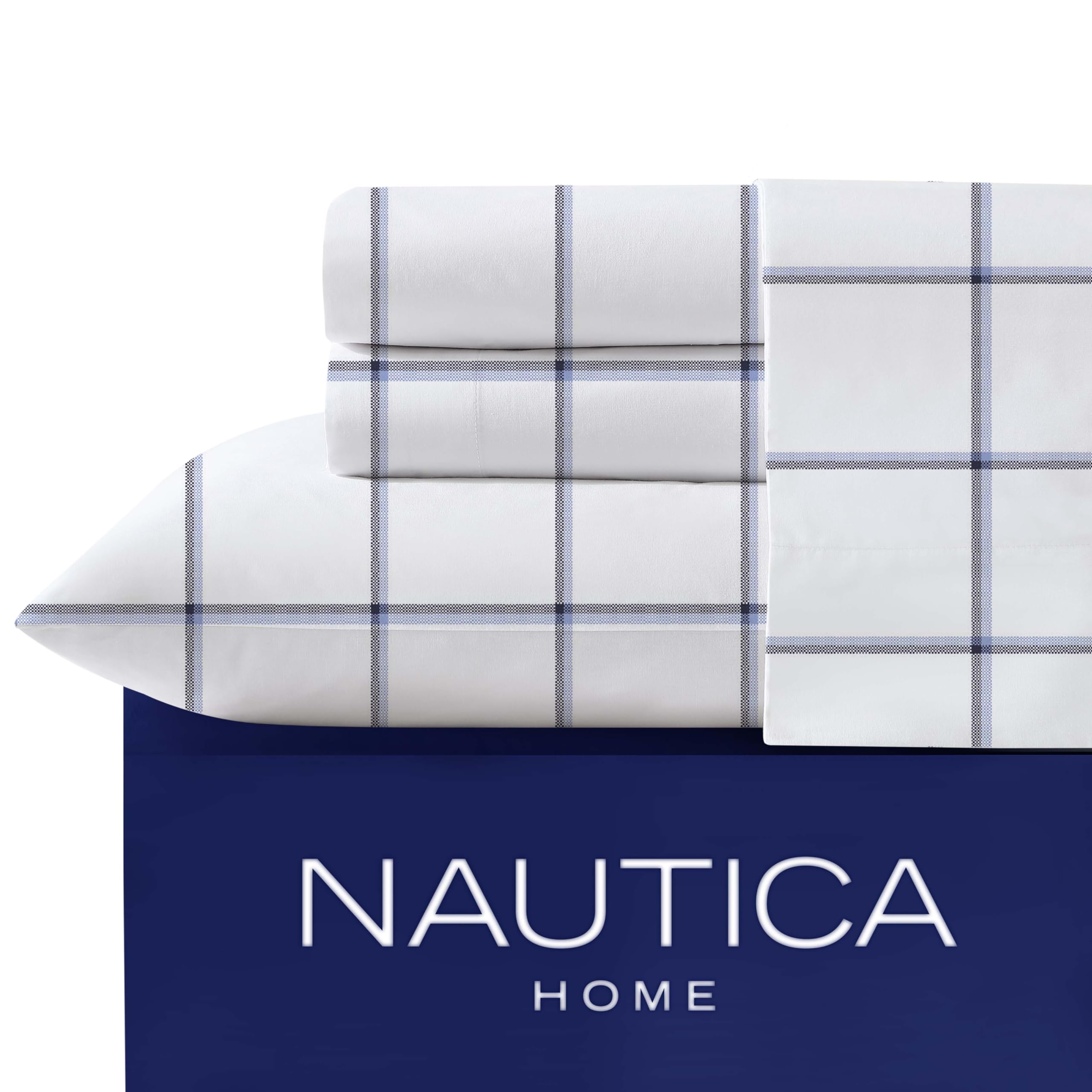 Nautica - Set di Lenzuola per Letto Matrimoniale, Percalle di Cotone, Fresco e Fresco, Leggero e Traspirante (Bianco, Queen