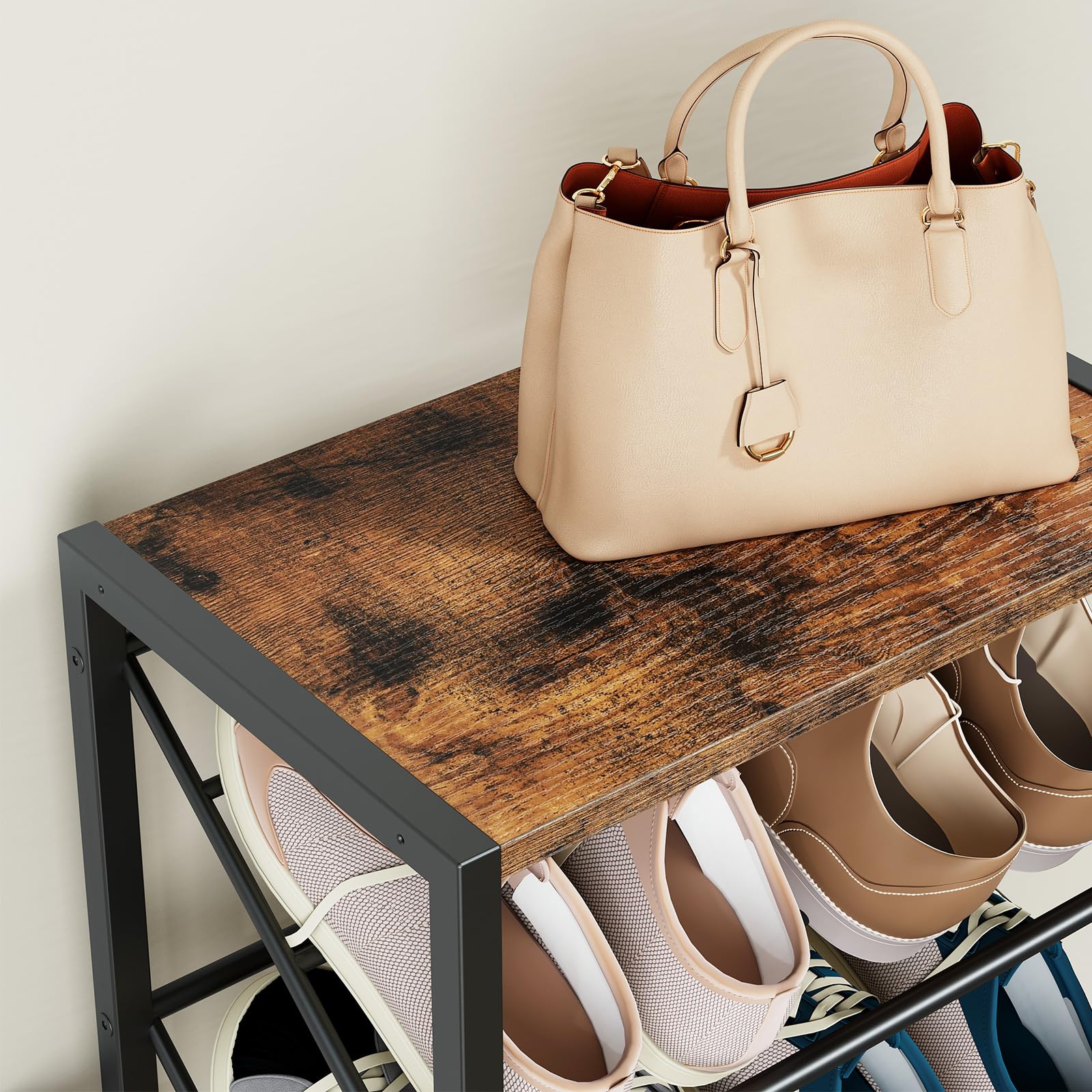 HOOBRO Étagère à Chaussures Rétro Étroite à 7 Niveaux, Étagère de Rangement Métallique de Style Industriel, pour Petits Espaces, Couloir, Chambre, Dressing, Marron Rustique et Noir EBF72XJ01