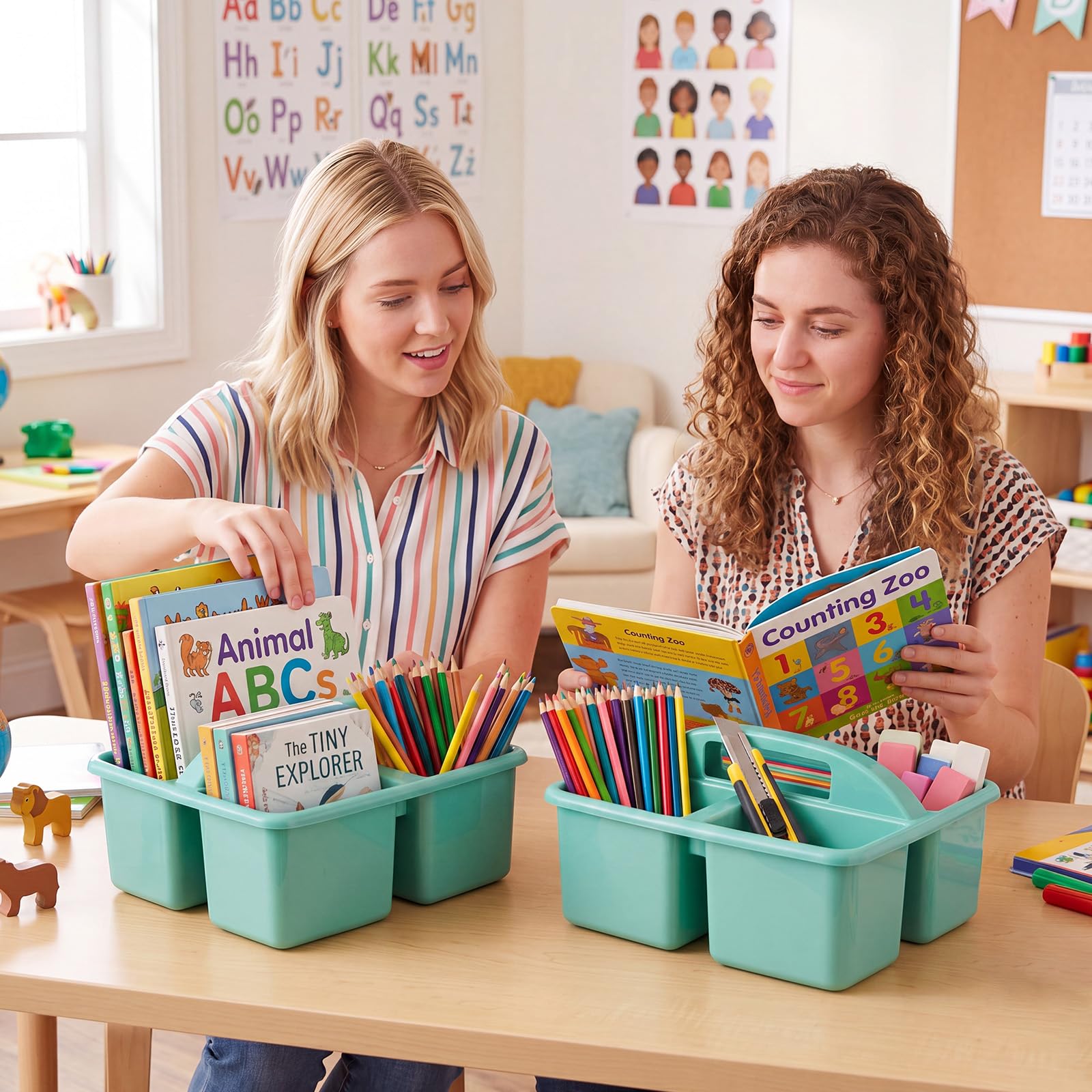 Geelin Klassenzimmer-Caddy mit Griff, Kunststoff-Aufbewahrungsbehälter mit 3 Fächern, stapelbar, Schreibtisch-Caddies, Halter, tragbarer Aufbewahrungsbehälter für Marker, Bleistift, Buntstifte, Schule