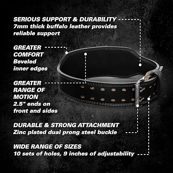 حزام رفع الأثقال Harbinger Pro Leather مقاس 7 مم للقرفصاء ورفع الأثقال الميتة ورفع الأثقال والرفع الأوليمبي مع مشبك مزدوج الشق وملاءمة قابلة للتعديل
