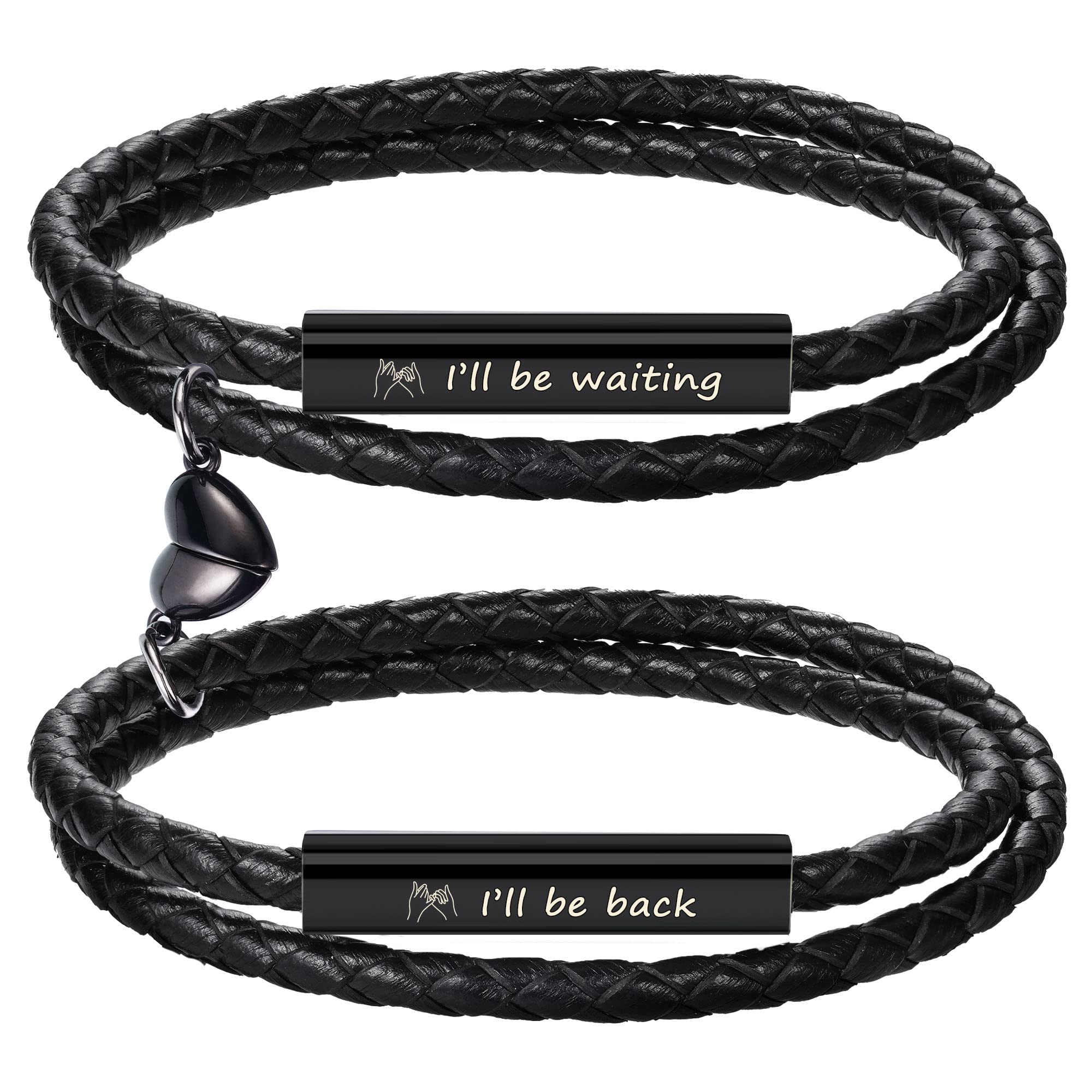 BtysunCouple Bracelets for Women Gifts for Men Wedding Anniversary Birthay Gifts for Boyfriend Girlfriend Matching Bracelet 2pcs Engraved Promise Leather Gift Christmas Jewelry