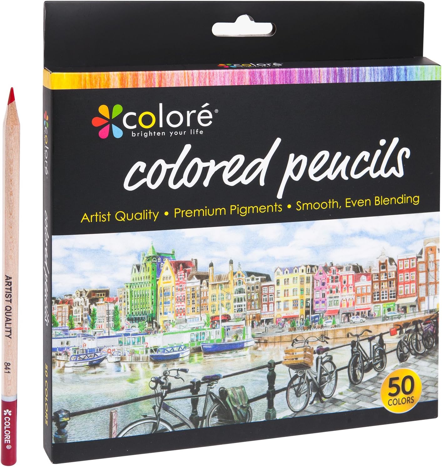 Colore Colored Pre-Sharpened Pencils Set - 50 Vibrant Colors
