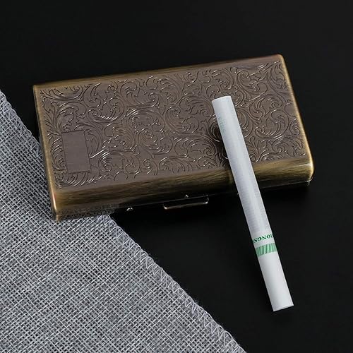 Miniatura 7 de Caja de metal retro para cigarrillos, doble cara, clip de resorte, soporte de bolsillo abierto para 14 cigarrillos de 3.937 in, tarjetero de