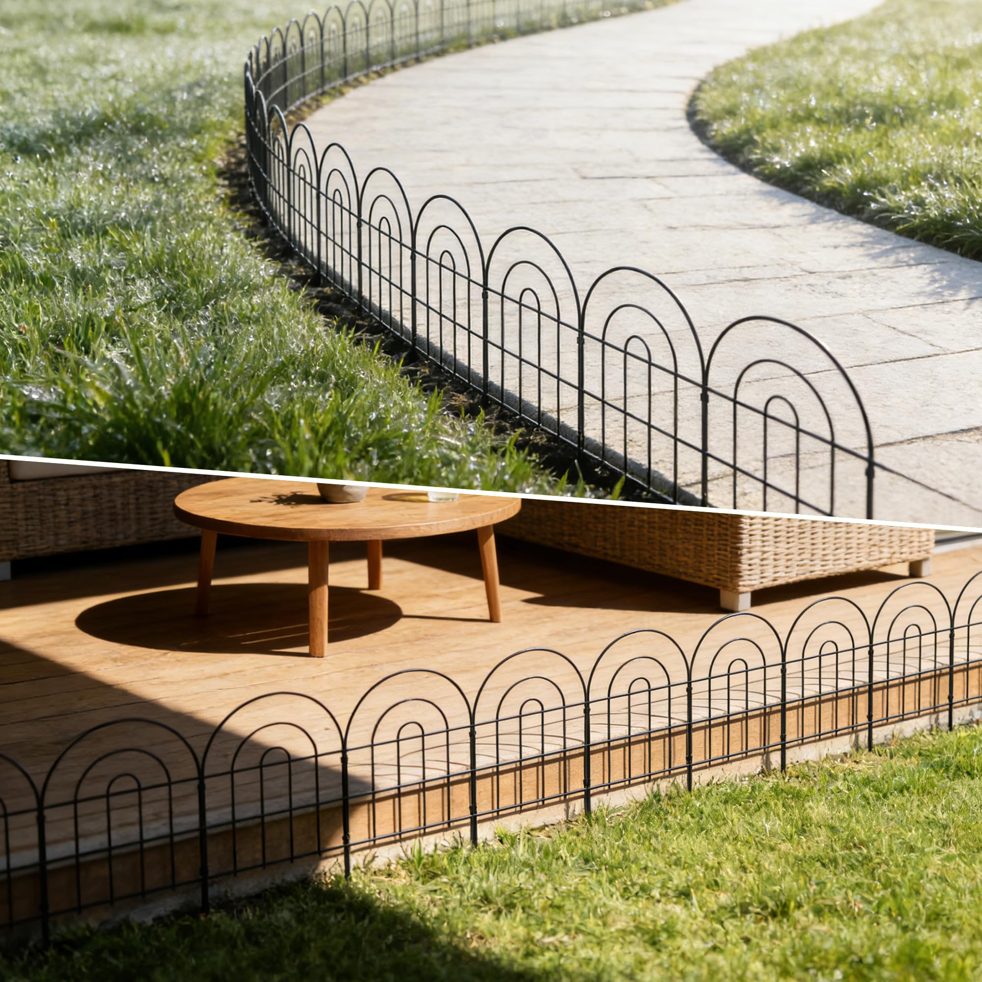 Thealyn Valla decorativa de jardín de 61 cm de alto x 33 cm de ancho (25 paneles, longitud total 8,2 m) valla de metal, valla sin cavar, valla para exteriores, valla de perro para cama de flores