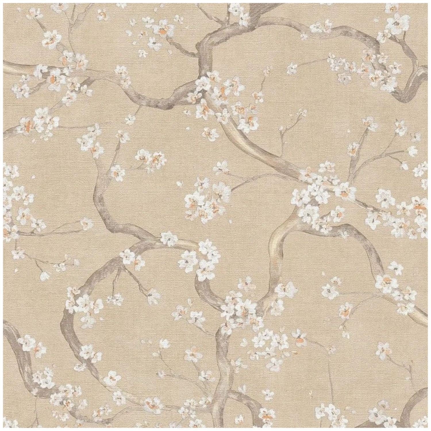 YöL Beige Botanical Wallpaper - Textured Cherry Blossom - Versatile Contemporary Sophisticated - Scrubbable Paste The Wall - Feature Statement Wall - Bedroom Living Room Lounge
