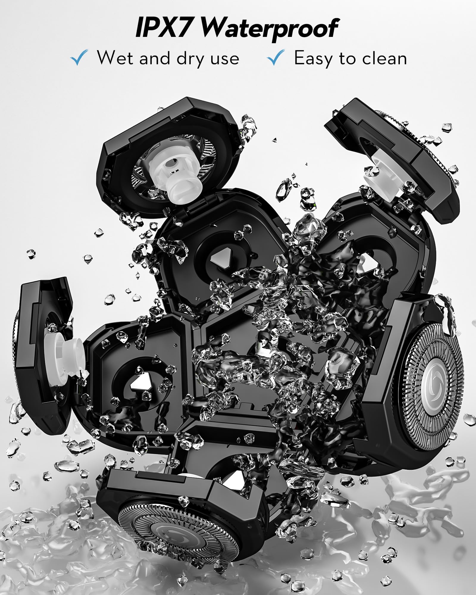 Rasoio testa calva, Kibiy 5 in 1 LED rasoio testa con 6 testine di rasatura rotanti, 100% impermeabile rasoio capelli uomo testa calva, ricaricabile di tipo C, kit per la cura dei peli di barba e naso