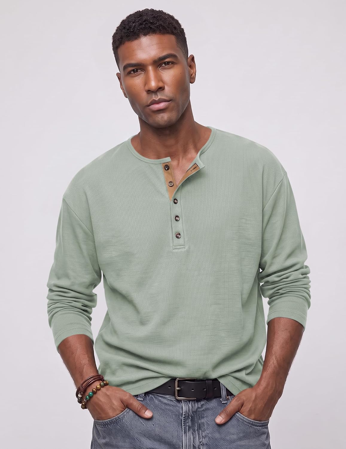 JMIERR Men's Henley Shirts Ribbed Long Sleeve T Shirts