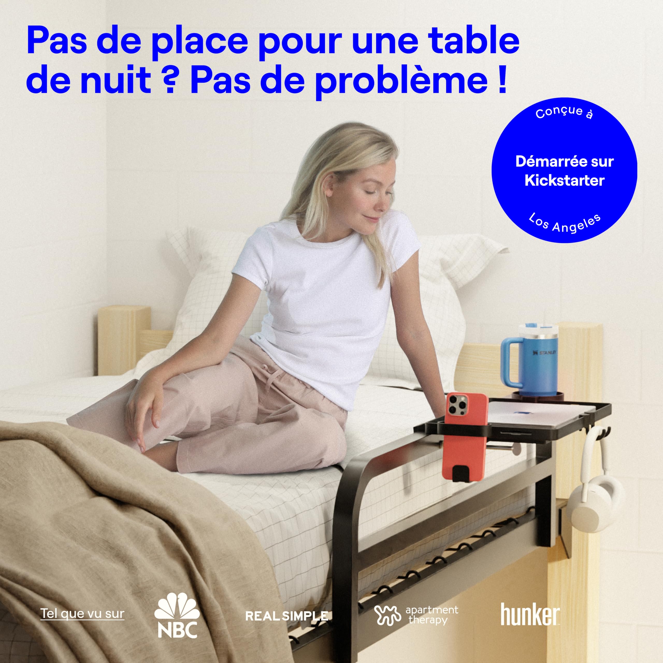 BedShelfie Étagère pour Lit & Lit du Haut, Essentiels Chambre Universitaire, Accessoires Mezzanine, Table de Nuit Clip-on, Étagère Flottante (Modèles Room Essential, Noir, Plastique)