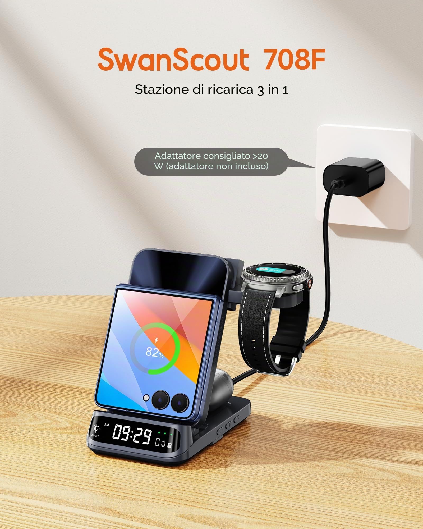 SwanScout Caricatore Wireless per Galaxy Watch 8/8 Classic/Ultra/Z Flip 8/7
