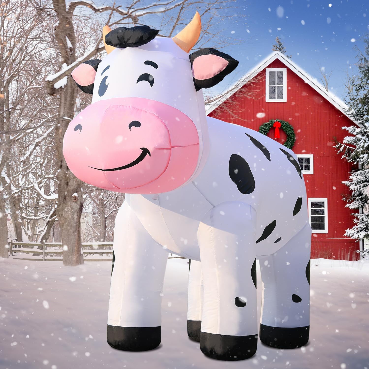 DomKom - 6.5ft Christmas Cow Inflatables Inflatable Animals Cute Dairy Cattle Decorations for Outdoor Yard Built-in LED Lights Large Lands Decoration
