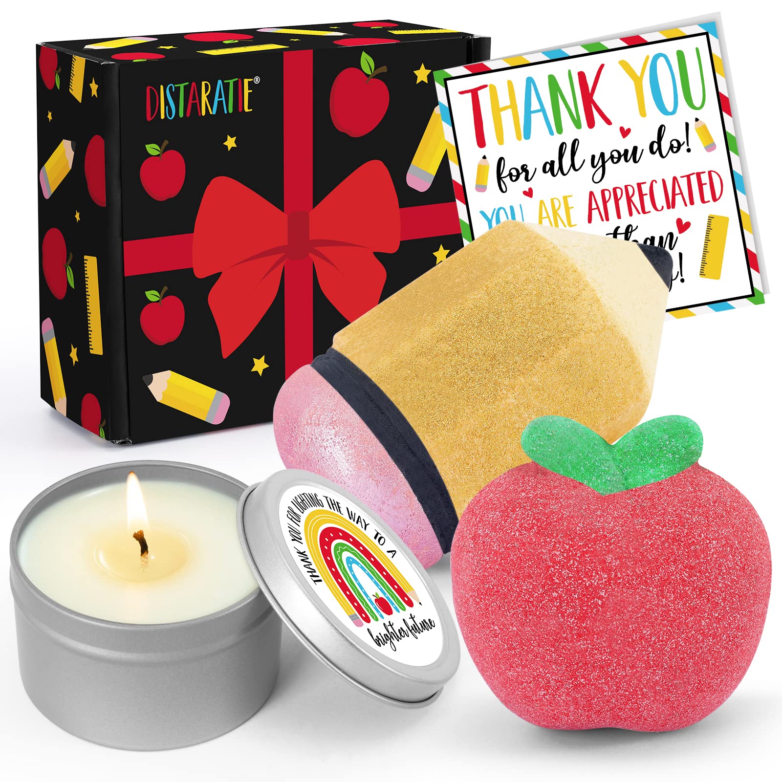 Amazon.com: Distaratie Teacher Appreciation Gift Set Women Master Tutor  Bath Bombs Scented Candle Birthday Mother's Day Graduation Best Teacher  Ever Pencil Apple With Greeting Card Present Baskets Idea Set Of 4 :
