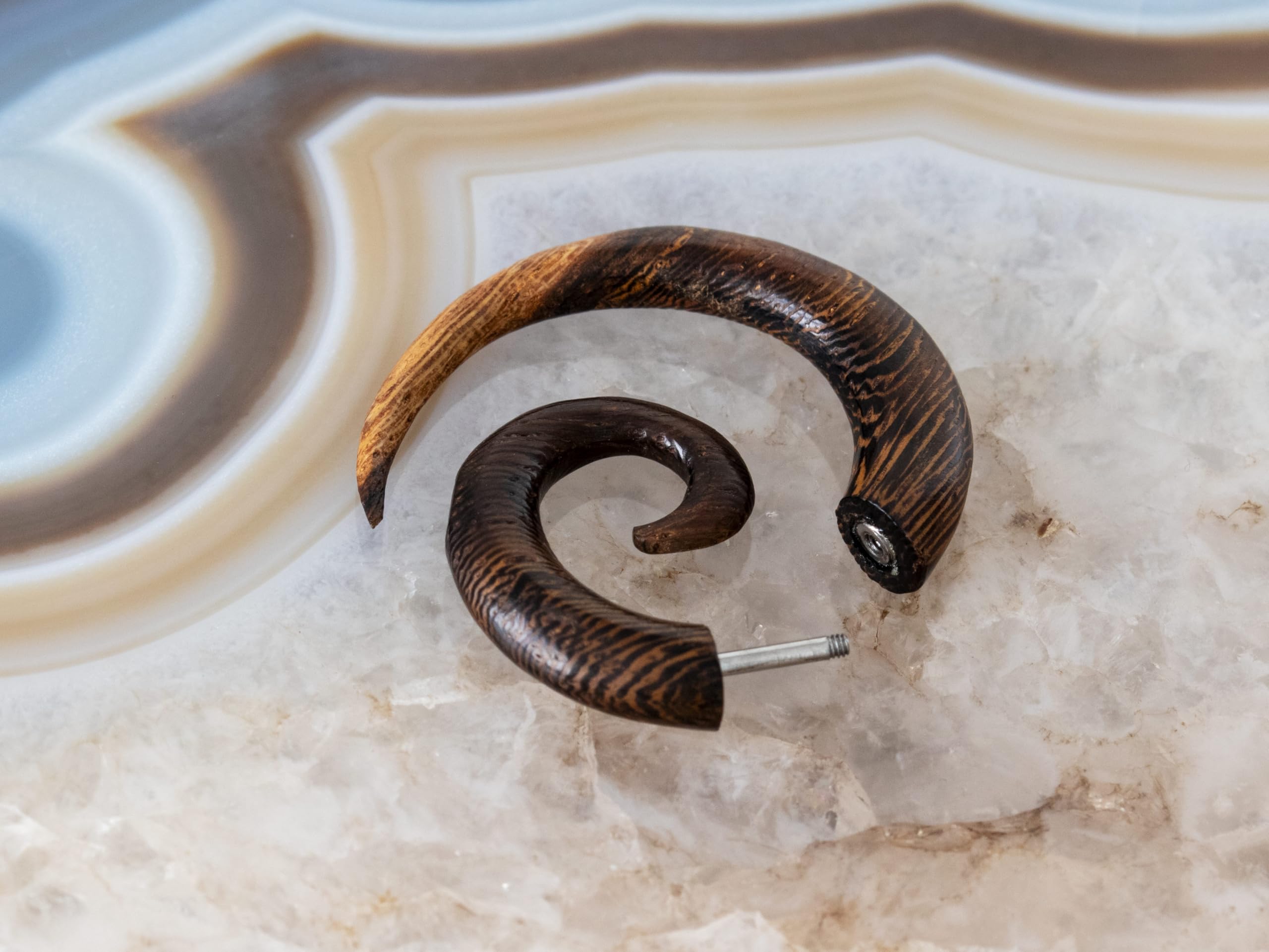 Fly Style 1 Paar Fake Piercing Spirale - Ohrring aus Horn, Knochen oder Holz mit Schraubverschluss