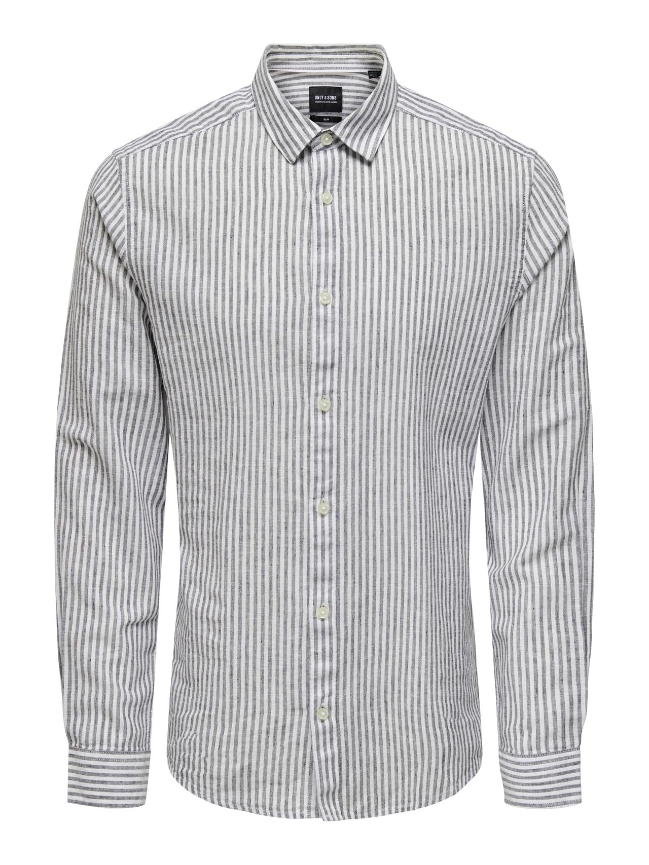 ONLY & SONS Mens Onscaiden Ls Stripe Linen 6601 Shirt, Dark Navy, L UK