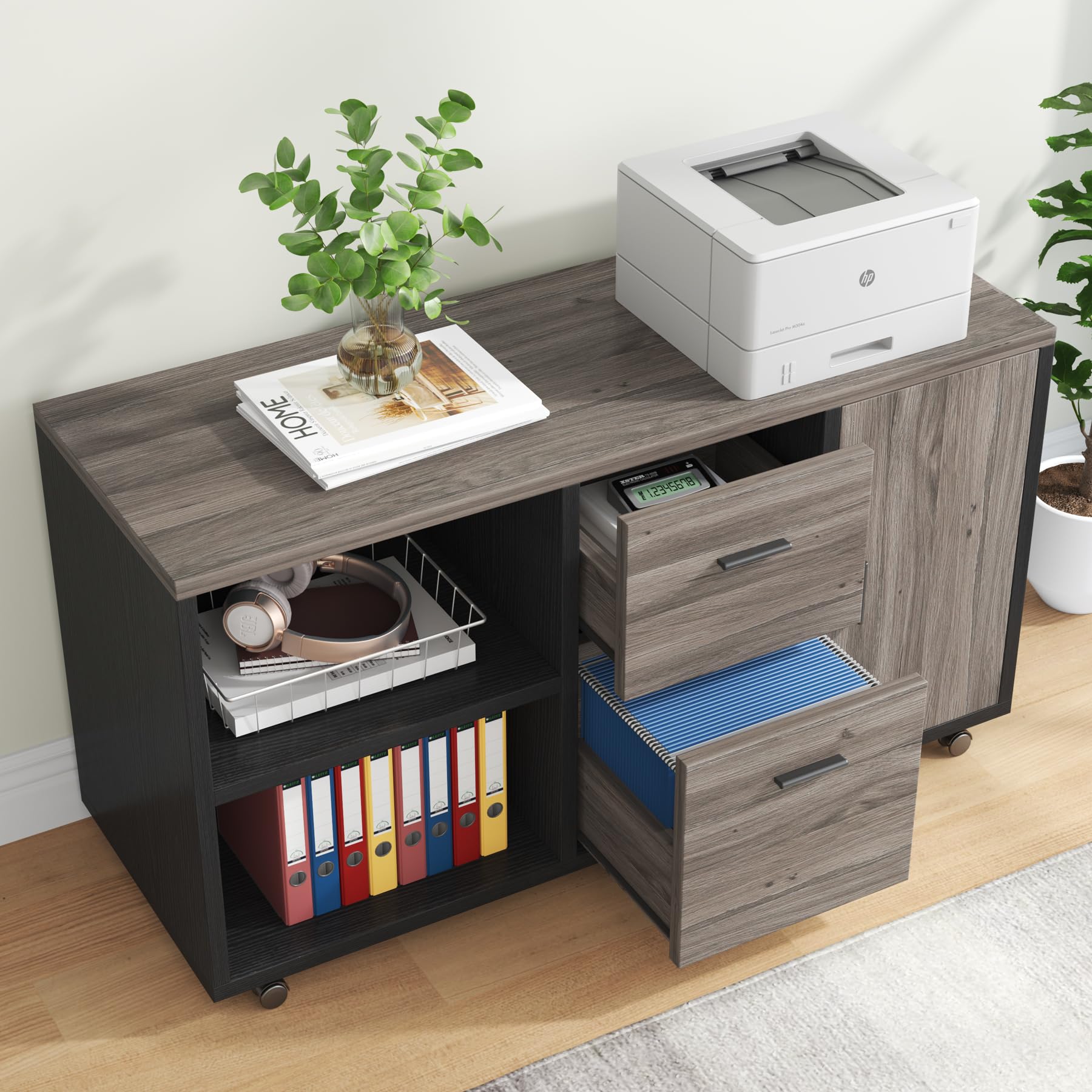Tribesigns 47" Mobile File Cabinet with 2 Drawers, Wooden Filling Cabinet for Home Office, Lateral Office Storage Cabinet with Storage Shelves for