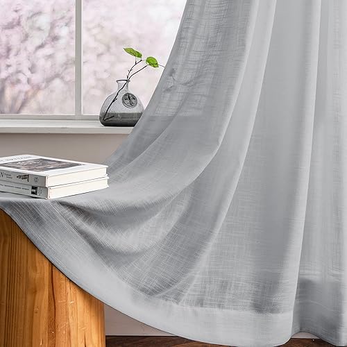 Miniatura 9 de Melodieux Cortinas traslúcidas con textura de lino de 84 pulgadas de largo para sala de estar, dormitorio, cortinas de gasa rústicas filtrantes de