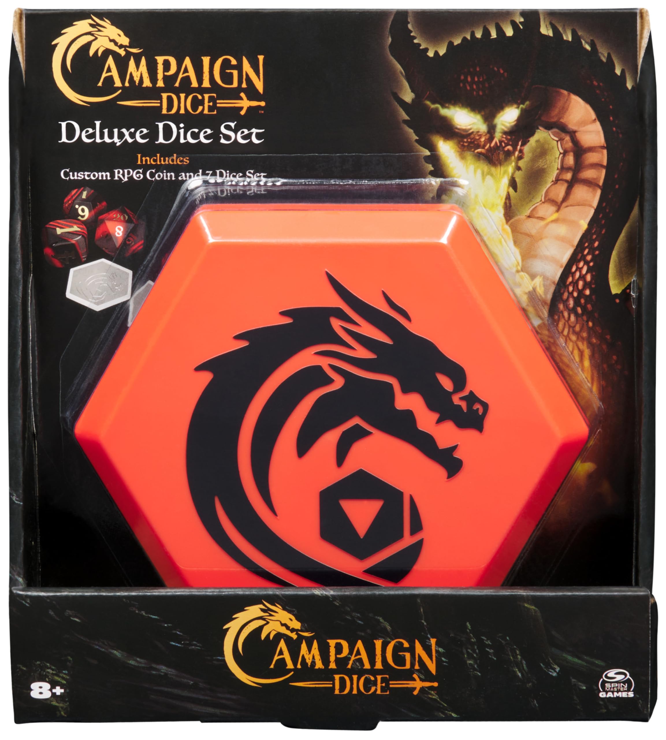 Spin Master Games, Campaign Dice, Premium Dice to Go, Set of Polyhedron Dice for RPG & Board Games, Storage Case, DND Dungeons and Dragons, MTG Magic The Gathering, for Ages 8 & Up