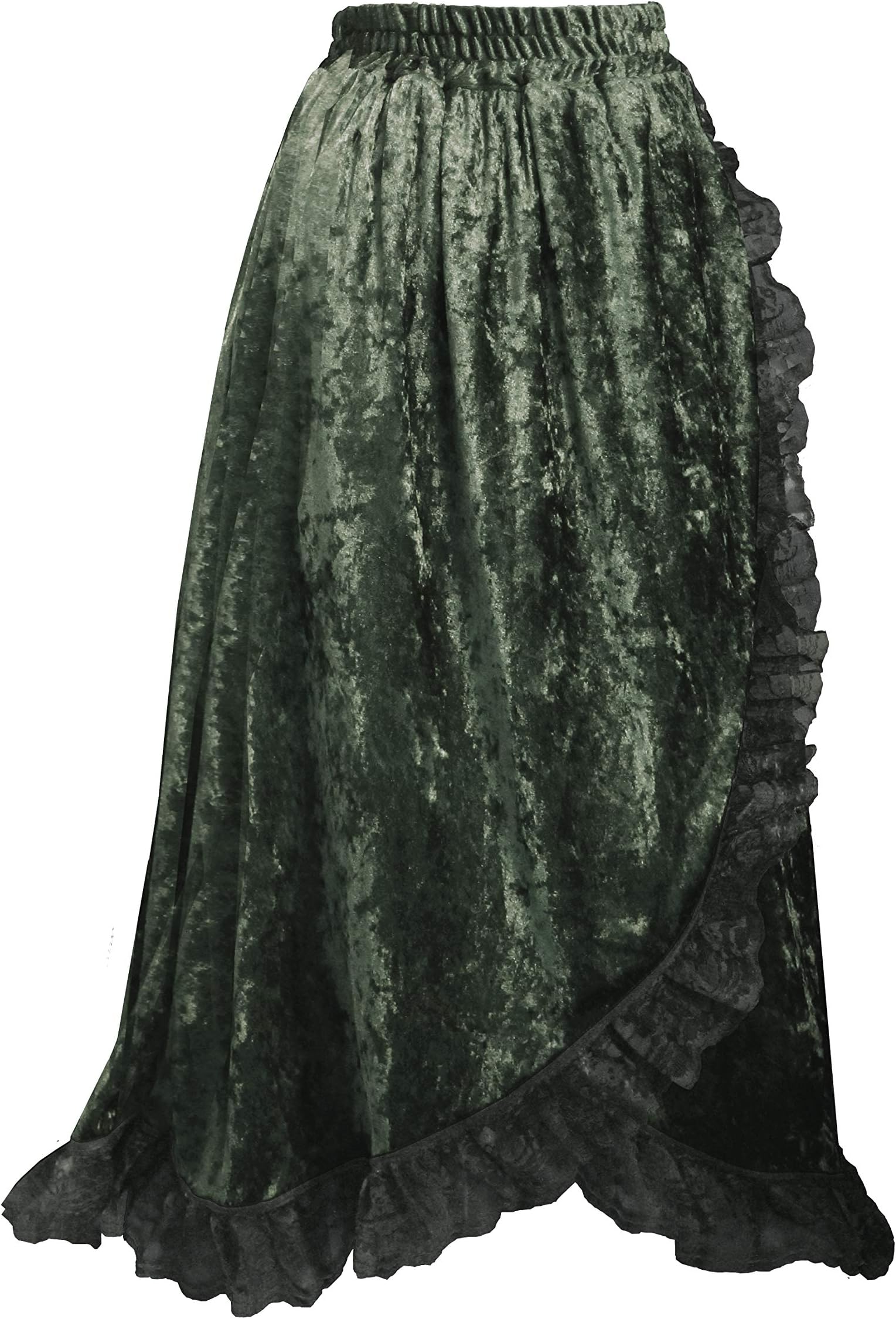 Cykxtees Theater Victorian Renaissance Steampunk Gothic Velvet & Lace Skirt Olive Green