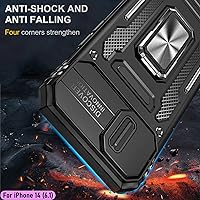 Vista 7 de Funda resistente para Apple iPhone 14, protección híbrida de goma de doble capa de grado militar con protector de cámara deslizante, soporte Negro