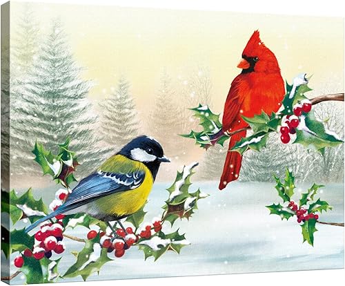 Louise Maelys Lienzo decorativo de invierno con marcos de madera de 12 x 16 pulgadas, póster de Navidad con obras de arte, impresiones de pájaros disponible en Yaxa Peru