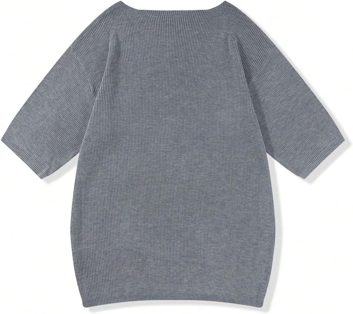 SHENHE Men's Oversized Sweater Pullover Crewneck 3/4 Sleeve Baggy Knit Jumper Streetwear - Image 3