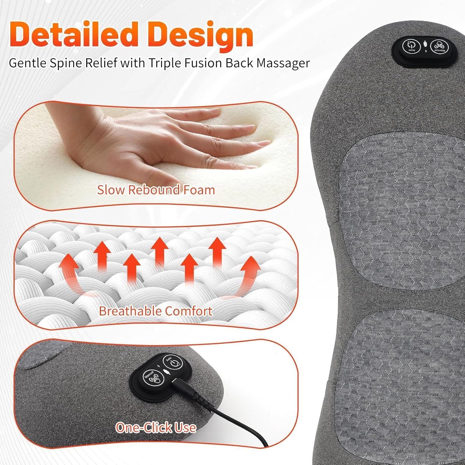3-in-1 Rückenmassagegerät,Massagegerät Rücken mit Traction,Vibration,Wärme | Back Massager, Ergonomische Rückenstütze Rücken Massagegerä, Intelligentes Massagegerät für Büro,Zuhause,Reise