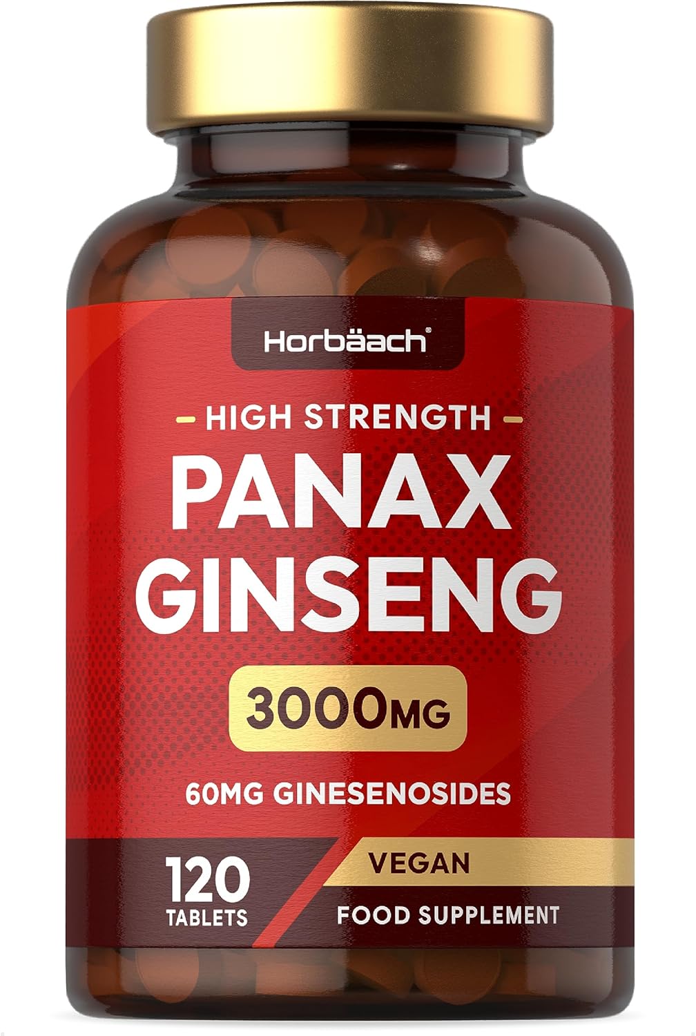 Panax Ginseng High Strength | 3000mg Korean Ginseng Tablets | 120 Vegan Tablets | Providing 60mg Ginsenosides | by Horbaach